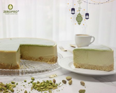 تشيز كيك بيستاشيو كعكة جبنه مدوره مع فستق حلبي كيتو بدون سكر