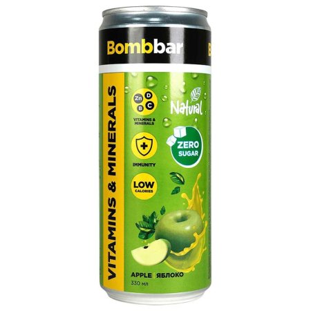 مشروب غازي Bombar بطعم الليمون والتفاح مدعم بالفيتامينات والمعادن بدون سكر