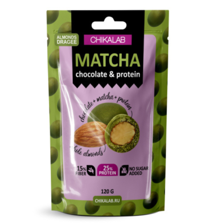 دراجية باللوز والشوكولاطه البيضاء مع شاي الماتشا 19% الياف 25% بروتين بدون سكر