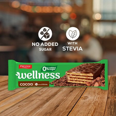 ويفر wellness مغطى بالشوكولاطه وحشوة الككاو بدون سكر محلى بالستيفيا